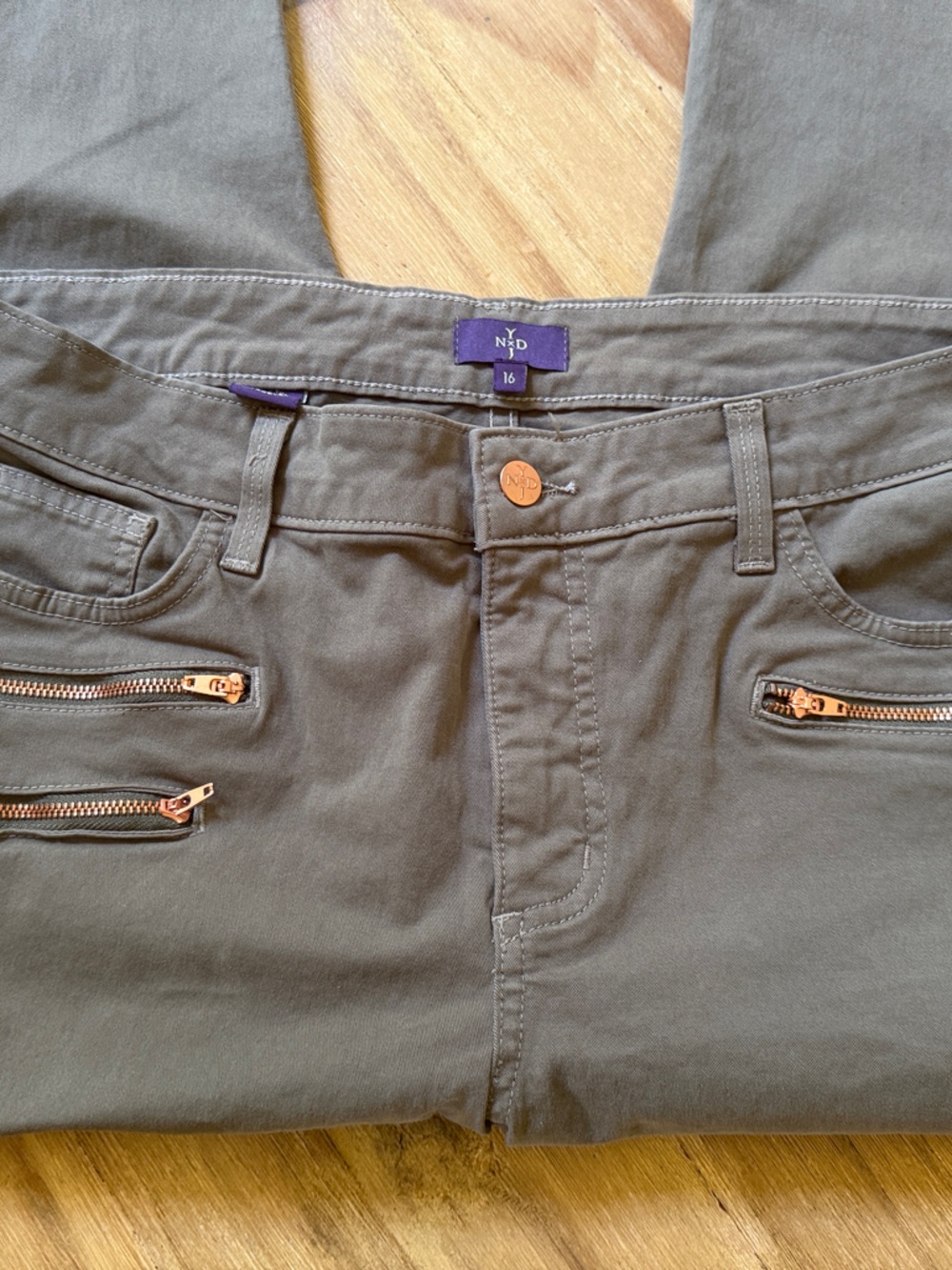 NYDJ Super Skinny Jeans in Olive with Copper Accents